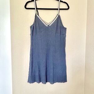 Women's Y2K Ribbed Jersey Babydoll Coquette Blue Dress with Lace Detail (flaw)
